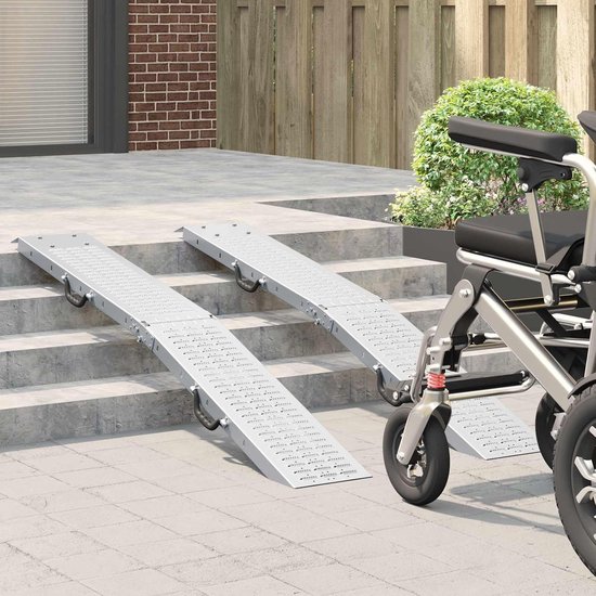 Opvouwbare oprijplaat, set van 2 stuks, van verzinkt staal, 166 cm, inklapbare oprijplaat voor motorfiets, 200 kg draagkracht per rail, robuuste oprijplaat — afbeelding 2