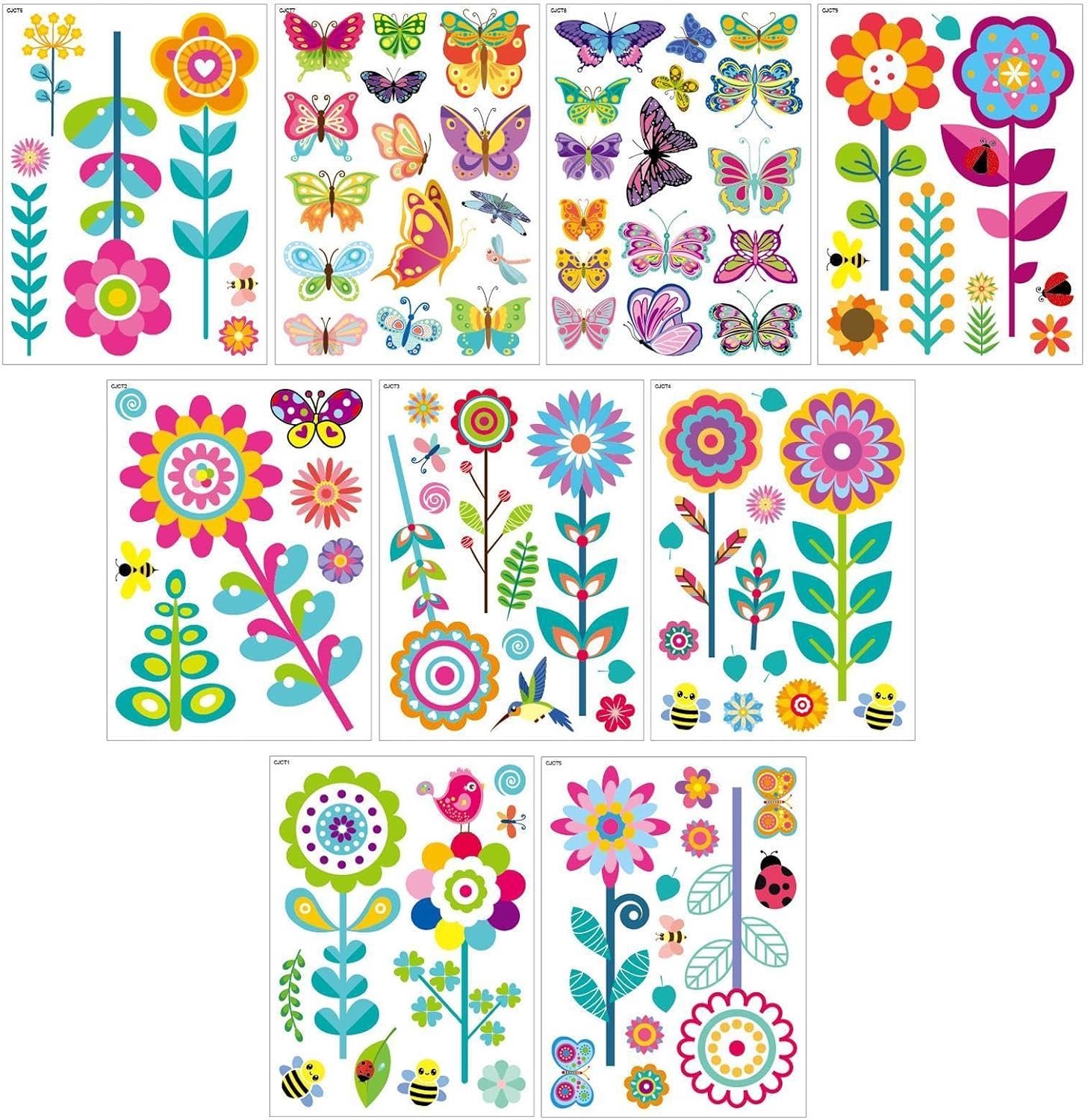 Raamstickers voor kinderen, decoratie thuis met statische bloemen en vlinders, lenteraamdecoraties, stickers, voor kamer, badkamer, speelkamer, woning, school, glas