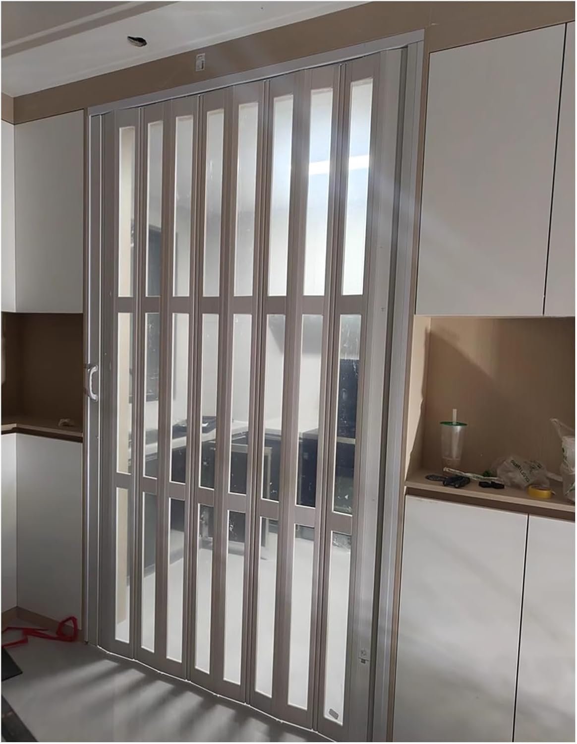 Binnenvouwdeuren 196 cm lang, witte PVC-concertinadeuren voor binnen, voor keuken/woonkamer/eetkamer, vouwdeuren, enkele harmonicadeur, kamerverdeler schuifdeur (84 x 196 cm/33,1 x 77,2 inch