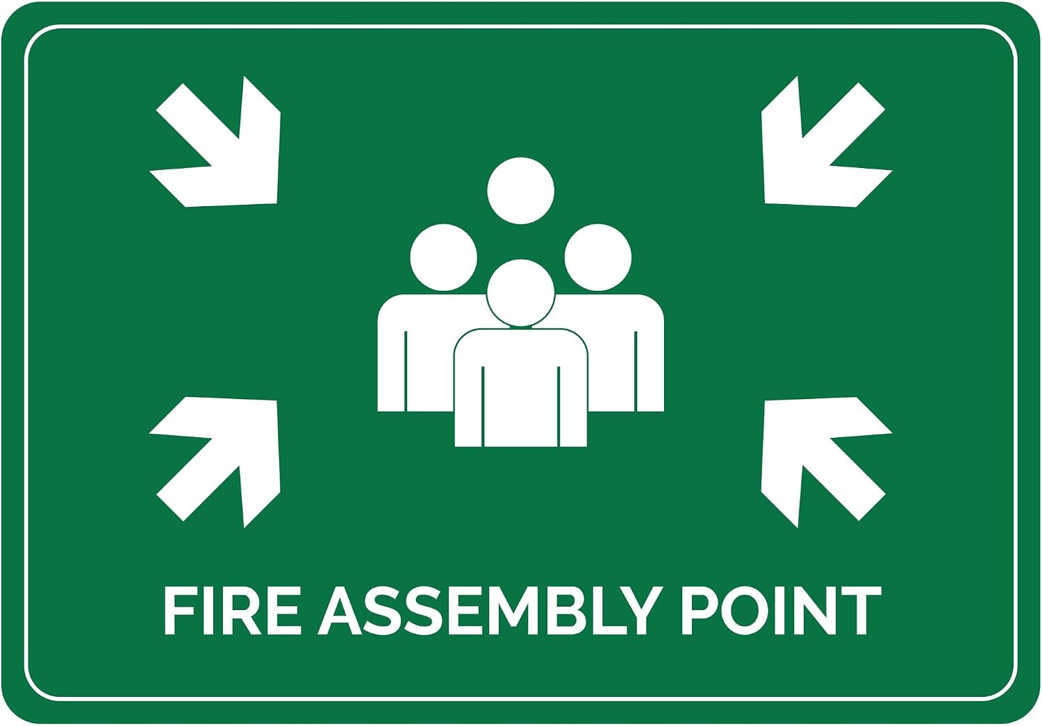 5x 280x195mm | Fire assembly point - Pictogram vinyl sticker | Brand verzamel plaats