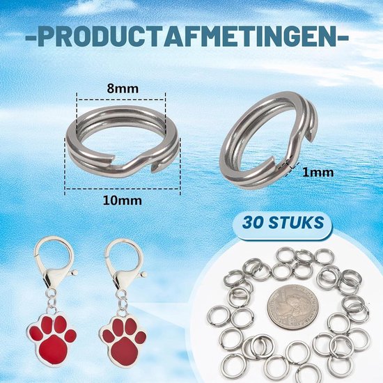 30 Stuks Platte Splitringen 10mm Kleine Sleutelhanger Lussen RVS Sleutelhanger Ringen voor Vissen, Sleutels en Handwerk — afbeelding 5