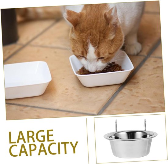 2stuks Rvs Hangende Huisdieren Voedsel Waterkom Multi-functionele Antilekbowl Voor Katten Honden Duurzaam Eenvoudig Te Reinigen Voor Kooi of Hondenbench — afbeelding 4