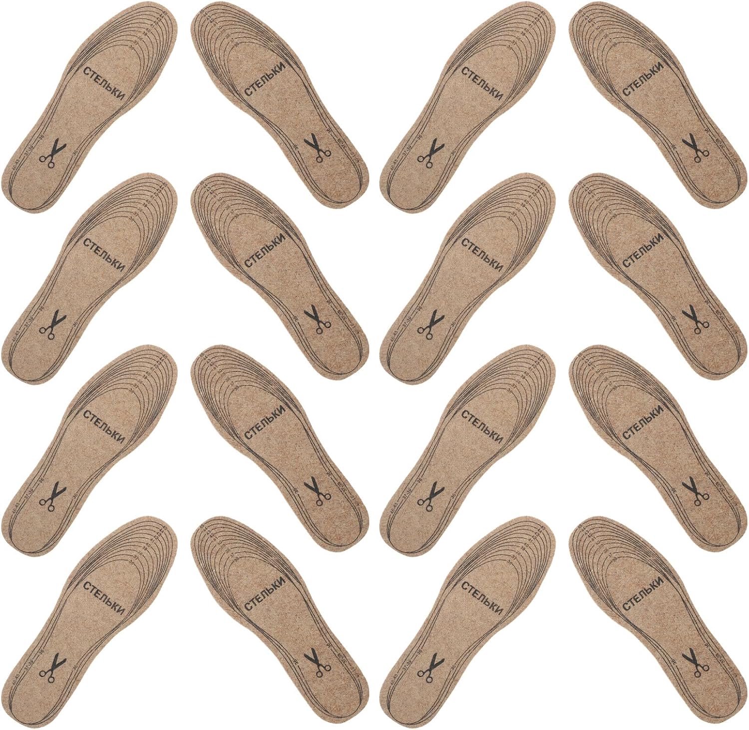 8 Paar Universele Winter Inlegzolen van Dik Wolvilt Ademend Warm Schokdempend Vrij Knipbaar voor Schoenen Laarzen Comfortabele Binnenzolen voor Sport Wandelen Licht Kaki