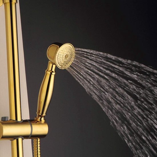 Mixer Douche Set Douche Set Alle Koper Goud Europese Badkamer Douche Set Handdouche Systeem is Onder Druk Lifting Rod Ronde Top Spray Douche Kraan 3 Functionele Band Mooie Praktische Bat — afbeelding 5