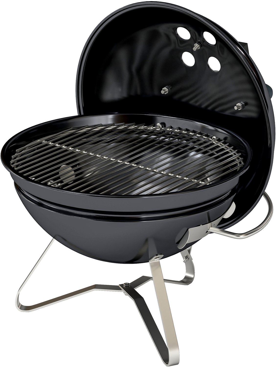 Draagbare houtskoolbarbecue met deksel, handvat en verstelbare ventilatieopeningen, 41 x 41 x 44 cm, zwart