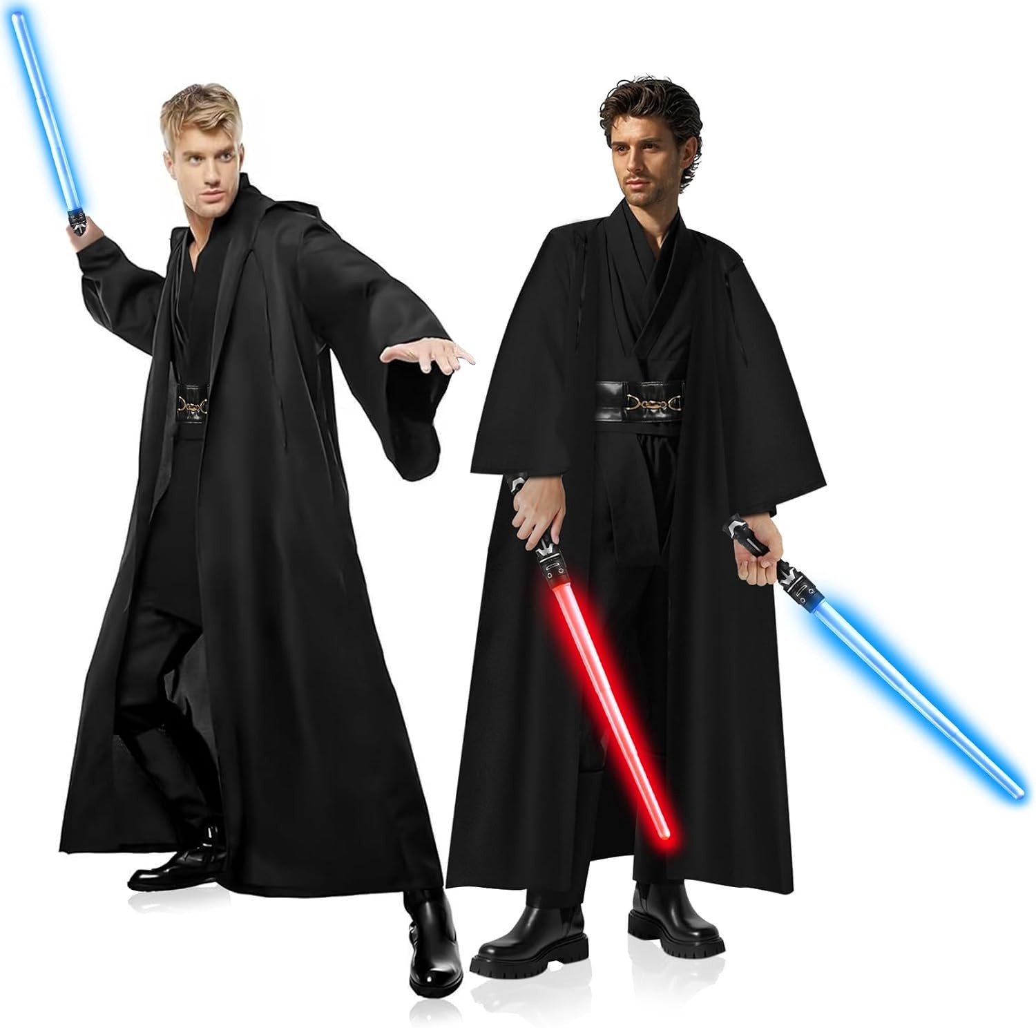 Lichtgewicht Zwarte Jedi Outfit voor Mannen - Jedi Kostuum met Cape en Hoed voor Cosplay en Halloween Feesten