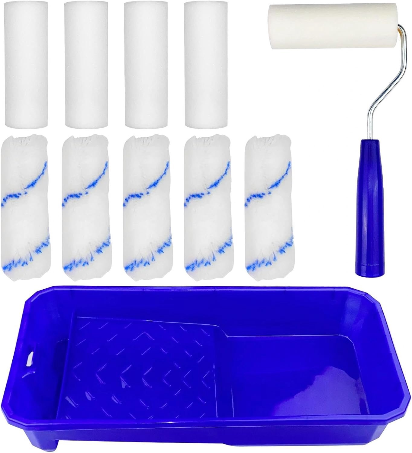 Set met 10 verfrollen voor de muur, met dienblad en ergonomische handgreep, voor plafonds en muren, voor fijne, matte of gesatineerde oppervlakken
