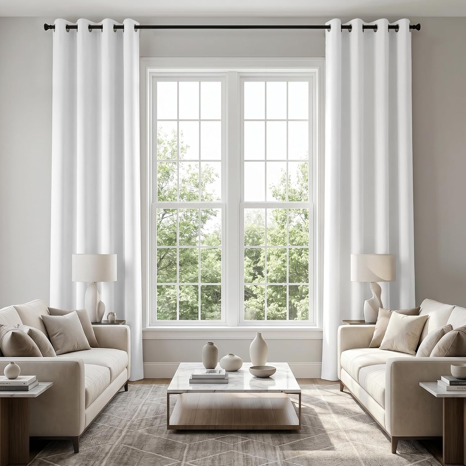Witte gordijnen 270 cm lang voor de woonkamer met 2 panelen set 60 procent verduisterende thermisch geïsoleerde energiezuinige lichtblokkering kamer verduistering grote extra brede 270 cm gordijnen