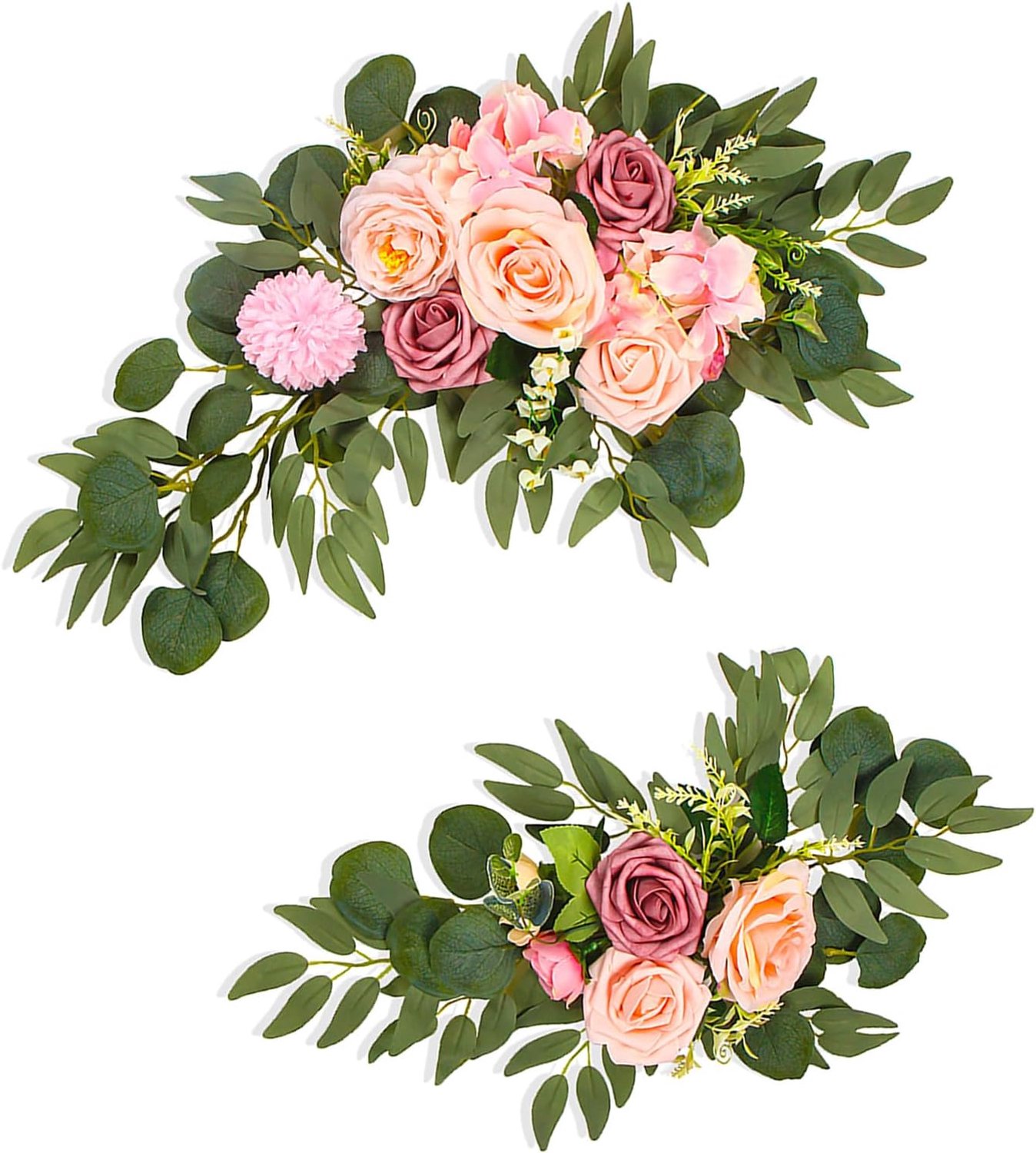 Chrees Kunstbloem Swag prachtige Europese Retro Stijl Bruiloft Welkomstborden Bloemen Decoratie voor Elegante Woondecoratie, Plastic Bloemen Set van 2 voor Bosthema Bruiloften (Roze)