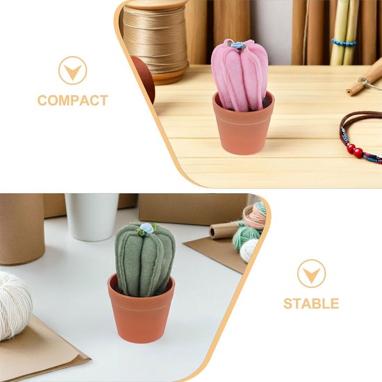 2 Stuks Cactus Naaldkussen met Plastic Bloempot Realistisch Groen Pincushion voor Quilten Borduren Compact Lichtgewicht Naaigerei Organizer voor DIY Handwerk — afbeelding 2
