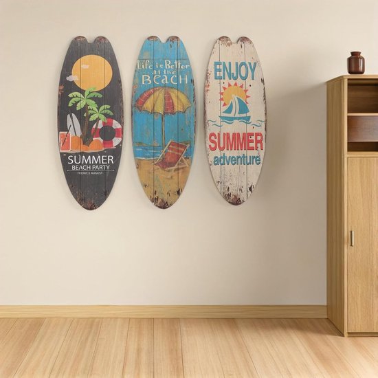 3 Stuks Delige Surfplank Houten Borden Wanddecoratie voor Oceaanthema Zomerfeest Accessoires voor Badkamer Woonkamer Entree van Kusthuis Authentieke Tropische — afbeelding 4
