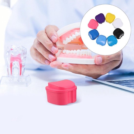 8 Stuks Delige Appelvormige Kunstgebit Opbergdoos Lekvrije Draagbare Kunststof Reinigingsbakken met Compacte Organizer voor Volledige Gedeeltelijke Protheses Beugels — afbeelding 4