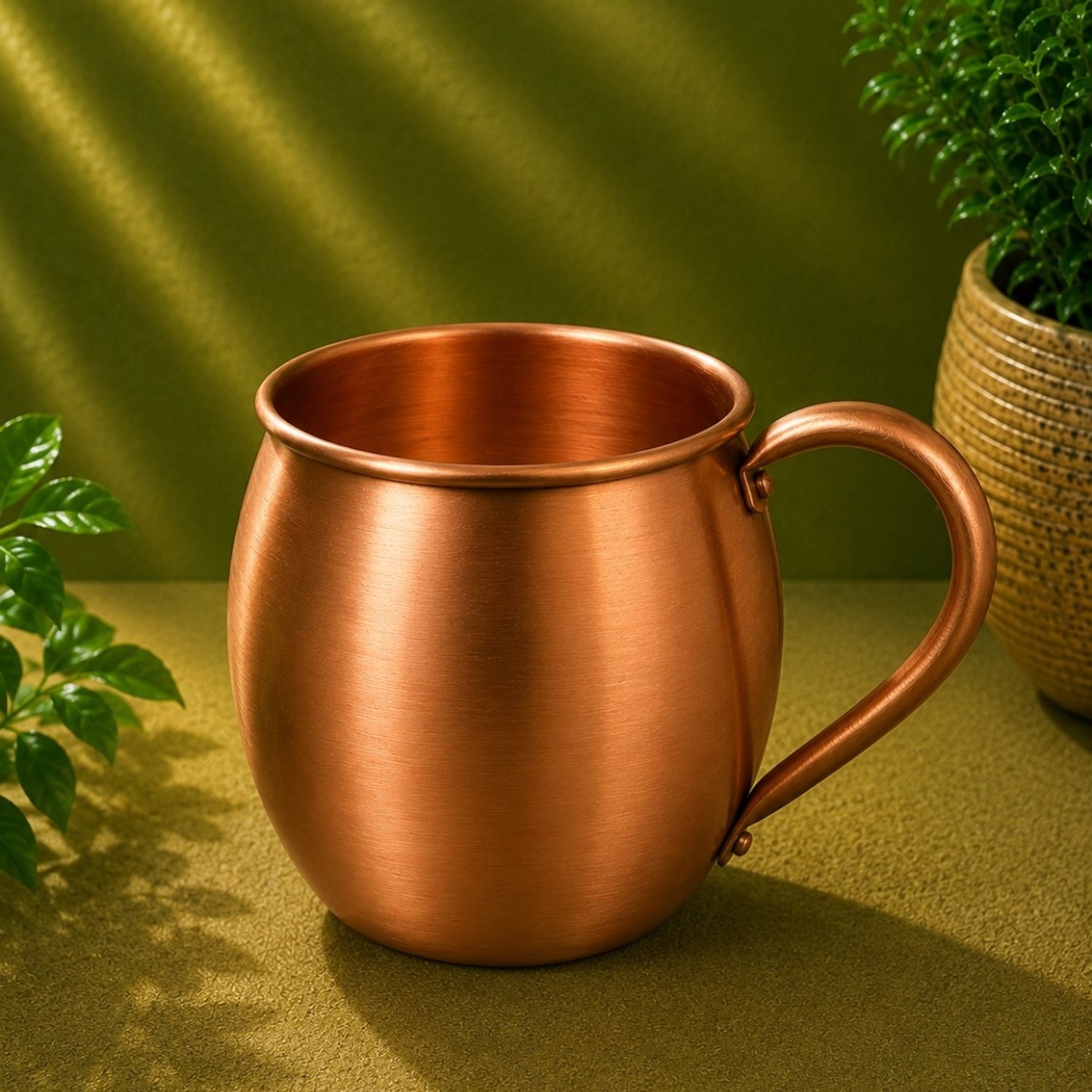 Puur koperen ronde beker/mok mat gepolijst – 450 ml/180 g (zware uitvoering)