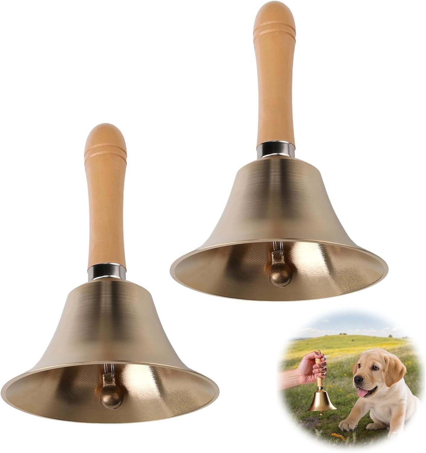 Kerstklok - Messing - 8 cm - Handbel met Houten Handvat - Voor Kerstboomversiering en Feestelijkheden