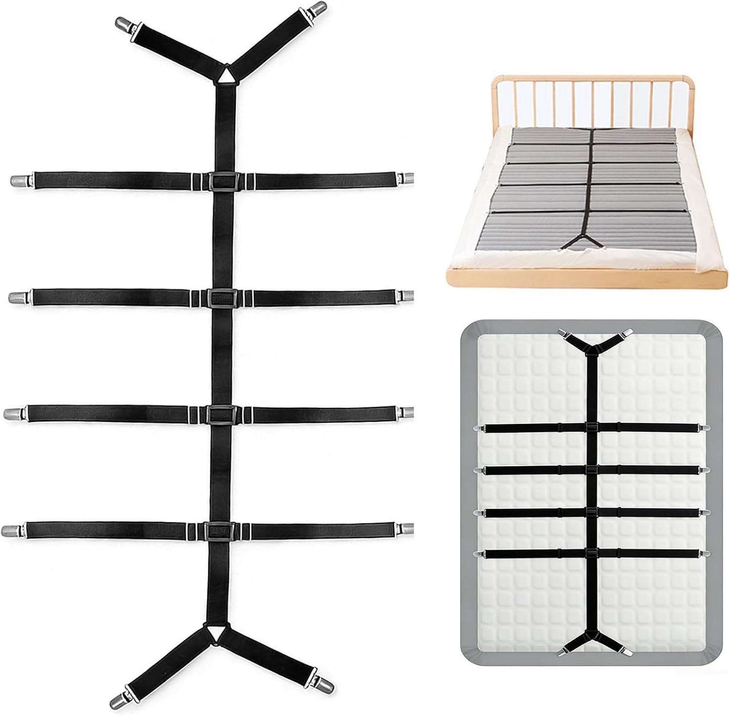 Bedlakenspanner - Zwart - Verstelbaar van 61 tot 258 cm - Duurzaam Nylon - Voor Beddengoed en Huishoudelijke Stoffen
