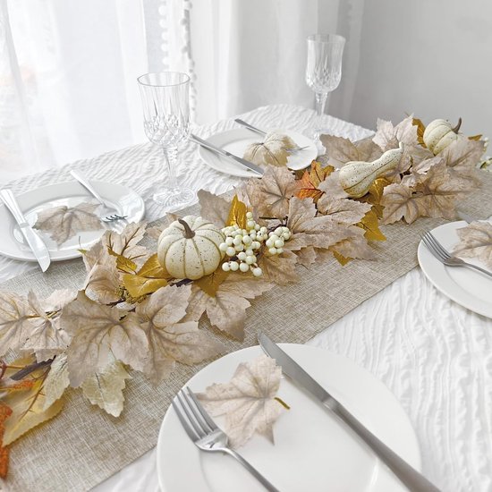 2 stuks herfstdecoraties voor thuis 1,5 meter herfstslinger met verlichting, neppompoen bessen herfst esdoornbladeren slinger voor mantel Halloween Thanksgiving oogst open haard feest, herfst decor — afbeelding 3