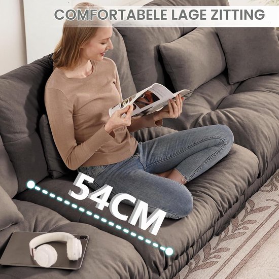 Cloud Chenille 2-zits hoekbank met voetenbank en kussens, modulaire woonkamer bank met brede armleuningen, diepe zitting, zachte bekleding, moderne L-sofa voor woonkamer, appartement, bruin — afbeelding 5