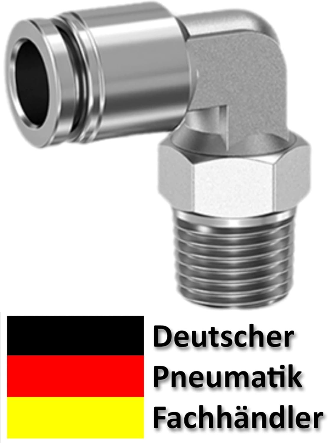 Pneumatische schroefverbinding 1/8 inch op 8 mm IQS roestvrij staal V2A hoek 90° stekkeraansluiting