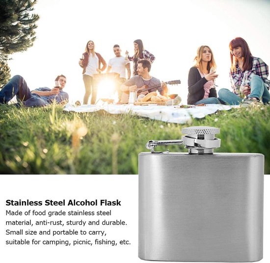 Fles Alcohol, roestvrij stalen fles trechter set, draagbare wijn whisky fles elegante alcohol fles container met trechter (2 oz) — afbeelding 5
