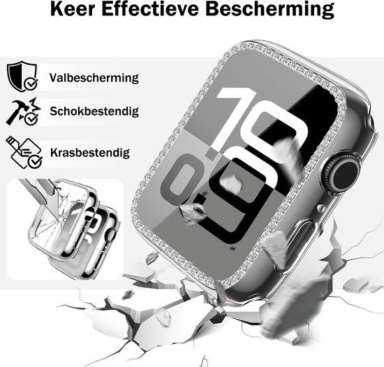 Beschermende case met strass-rand biedt val-, schok- en krasbestendigheid voor de smartwatch.