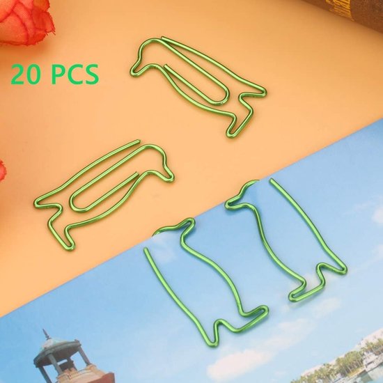 20 stuks mooie pinguïn vorm metalen paperclips pinguïn vorm bladwijzer school kantoor persoonlijke documenten organisatie clips, verjaardagscadeaus (groen) — afbeelding 5