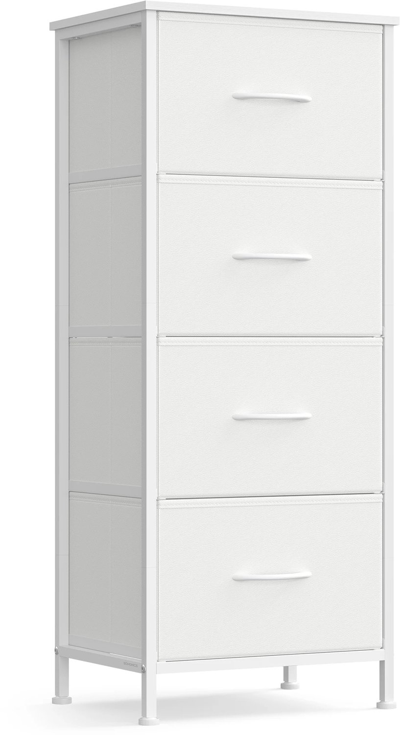Vurnomi Ladekast - Dressoir - Opbergkast - Slaapkamer kasten - Organizer kast - Bijzetkastje - 4 stoffen laden - Stalen frame -Wit