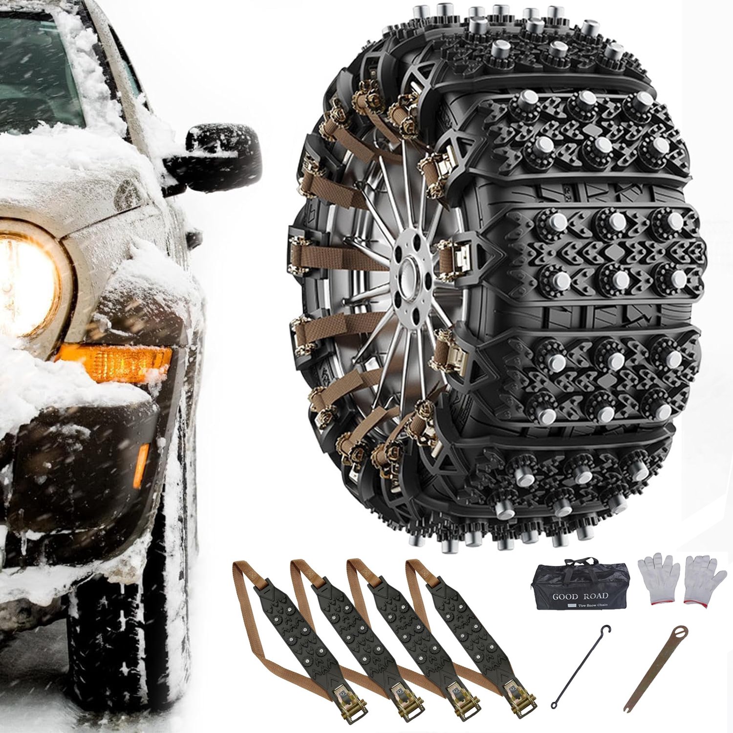 4 Stuks Sneeuwkettingen Voor Banden - Universele Antislip-Sneeuwkettingen - Noodsneeuwkettingen Voor De Meeste Auto's