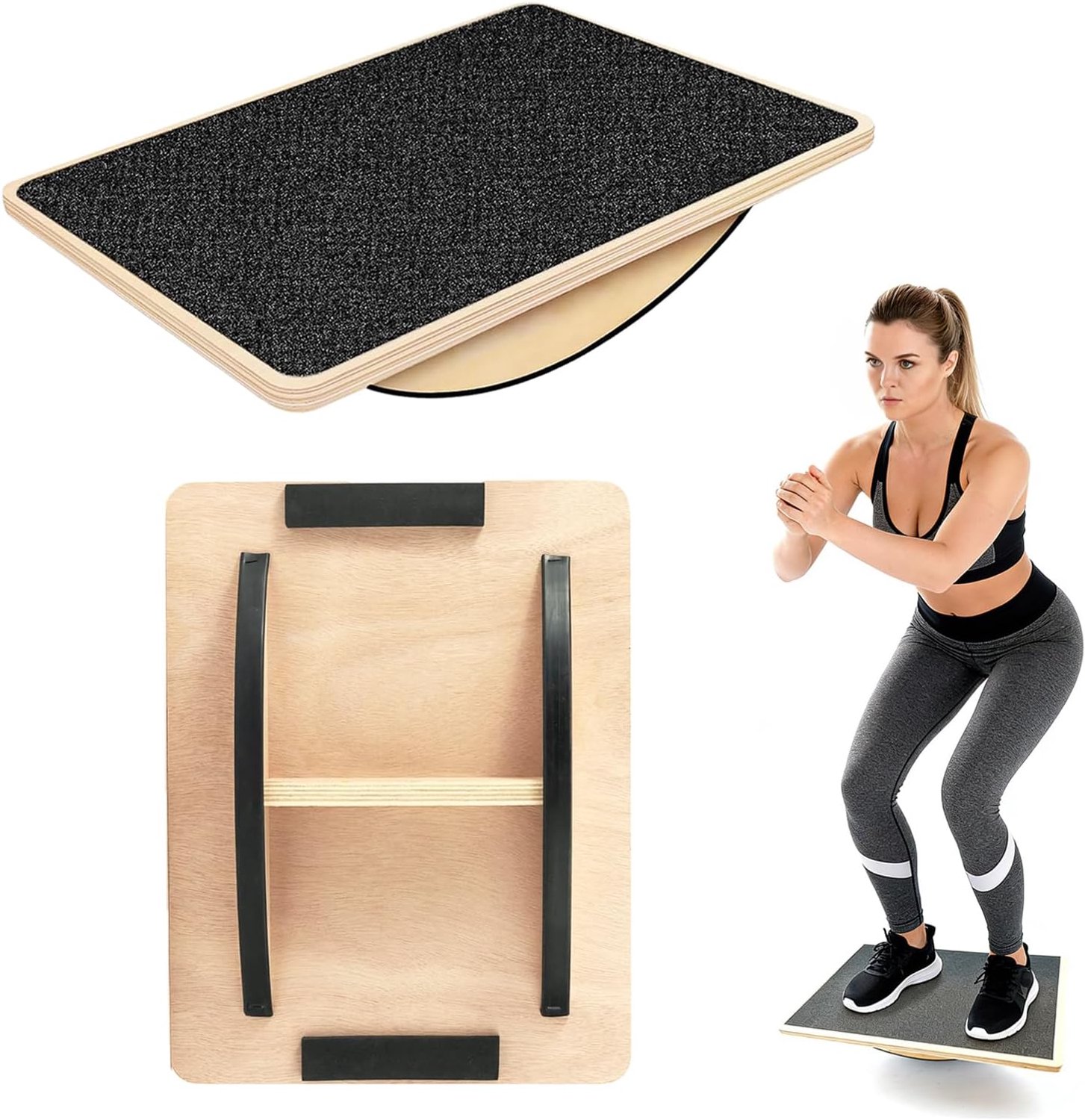 Houten Balansboard | Stabilisatiebord voor Core, Benen & Flexibiliteit | Antislip | 9-Laags Massief Hout | 158kg | 40x30cm | Thuisworkout, Yoga & Fitness