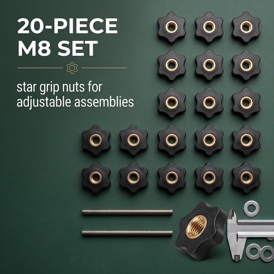 20 stuks schroeven M8 x 32 mm sterschroef draaiknop vastzetschroef handvat schroeven met knop spanknop voor gereedschapsmachines, mechanische apparaten — afbeelding 2