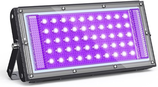 Zwarte LED-lamp met 48 lampjes en een verstelbare beugel.