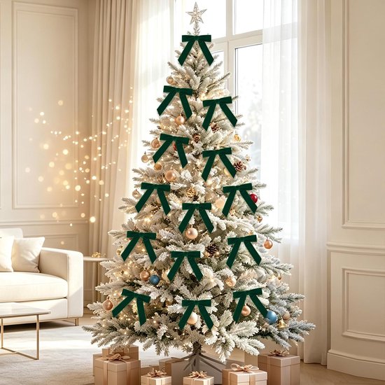 16 stuks groene strikken kerstboom decoratie 11 x 11 cm fluwelen — afbeelding 2