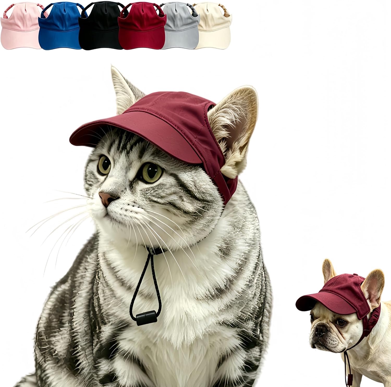 Canvas-honkbalpet voor huisdieren met oorgaten, verstelbare zonnehoed voor kleine honden, katten, puppy's, ademende strandhoed voor zomer en herfst, uv-bescherming huisdierhoed S/M/L, rood: XL