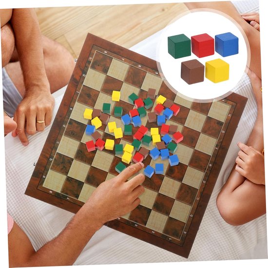 50 Stuks Houten Vierkante Schaakstukken Kinderspel Kleurrijk Houten Bordspel Pionnen Educatief Gezelschapsspel Rood Geel Karamel Groen Blauw — afbeelding 3