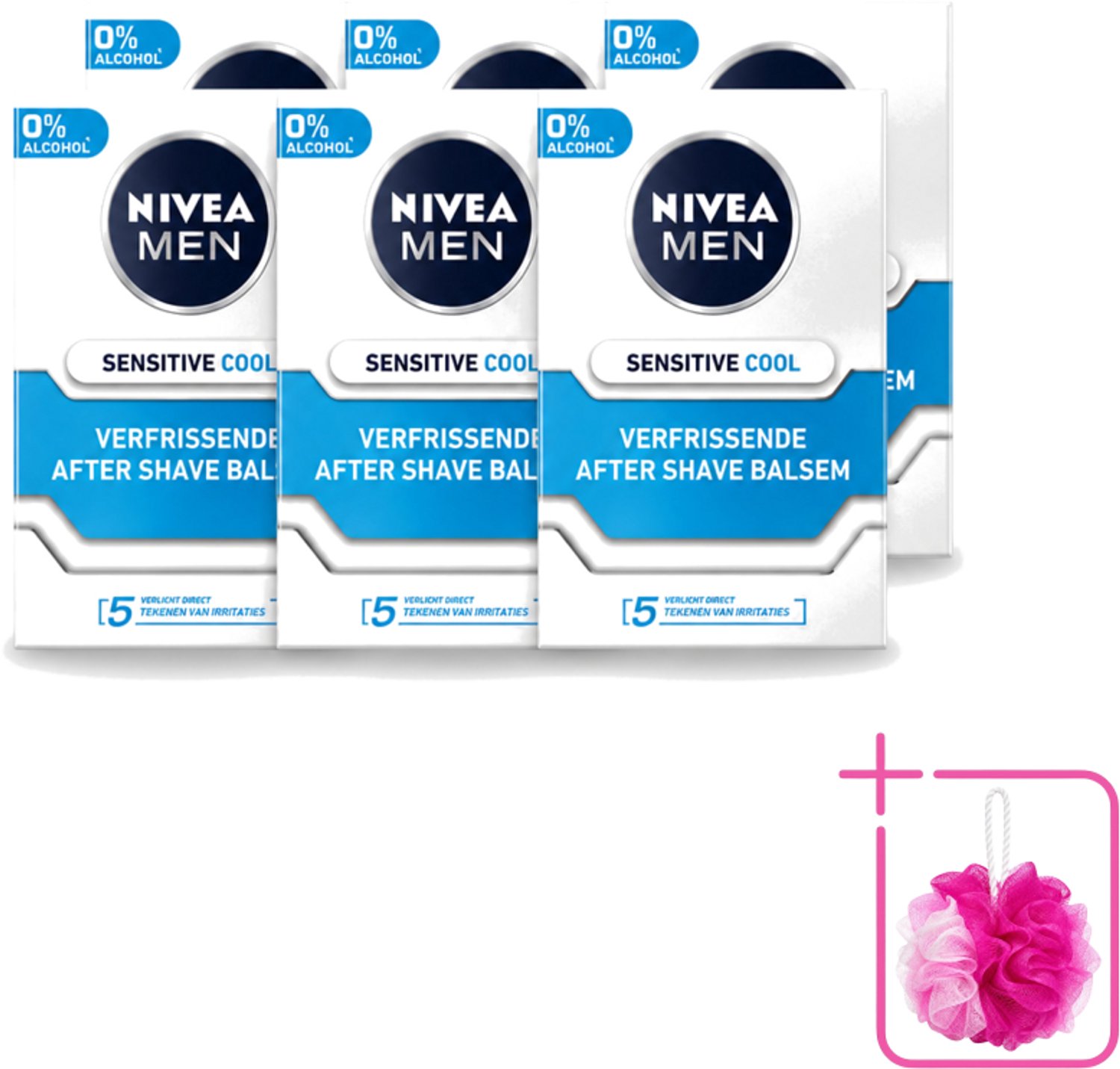 6 x Nivea - Men - Sensitive Cool Aftershave Balsem - Zeewierextract & Kamille - Alcoholvrij - 100 ml - Bulkverpakking - Aftershave balsem - Douchemop - Alcoholvrij aftershave