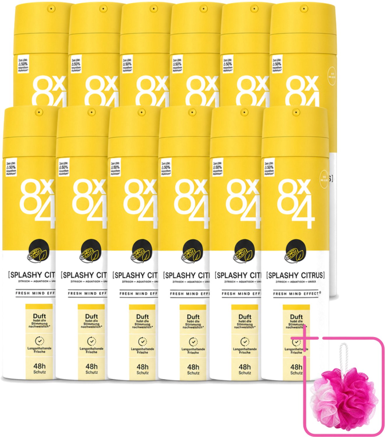12 x 8 x 4 Deospray - Splashy Citrus - Deodorant - Citrusgeur - 150 ml - Bulkverpakking - Citrusgeur - Douchemop - Deodorant