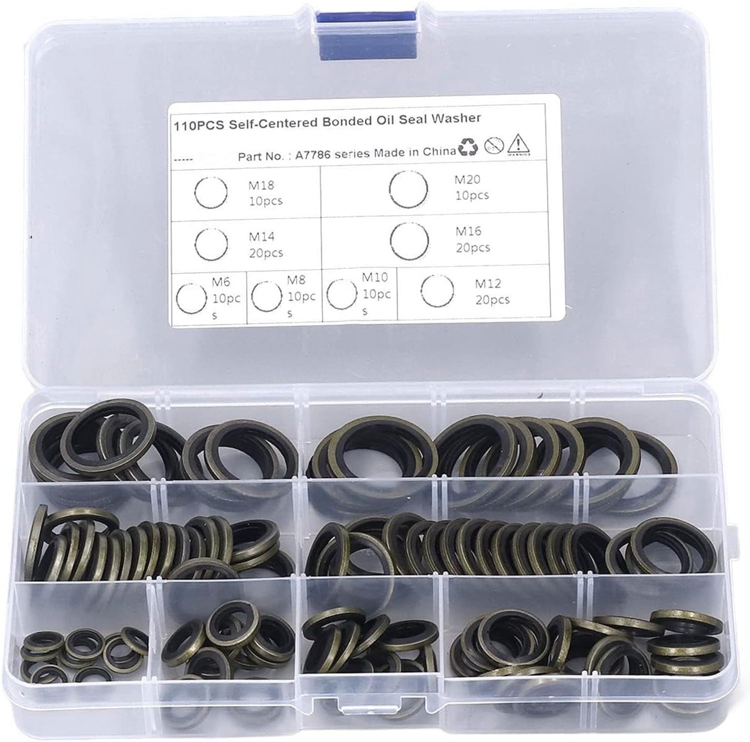 110 Stuks Motorolie Squeeze Schijven, Afvoerkraan Dichtingen, Reducer Washers en Oliepijpdichtingen voor M6 tot M20