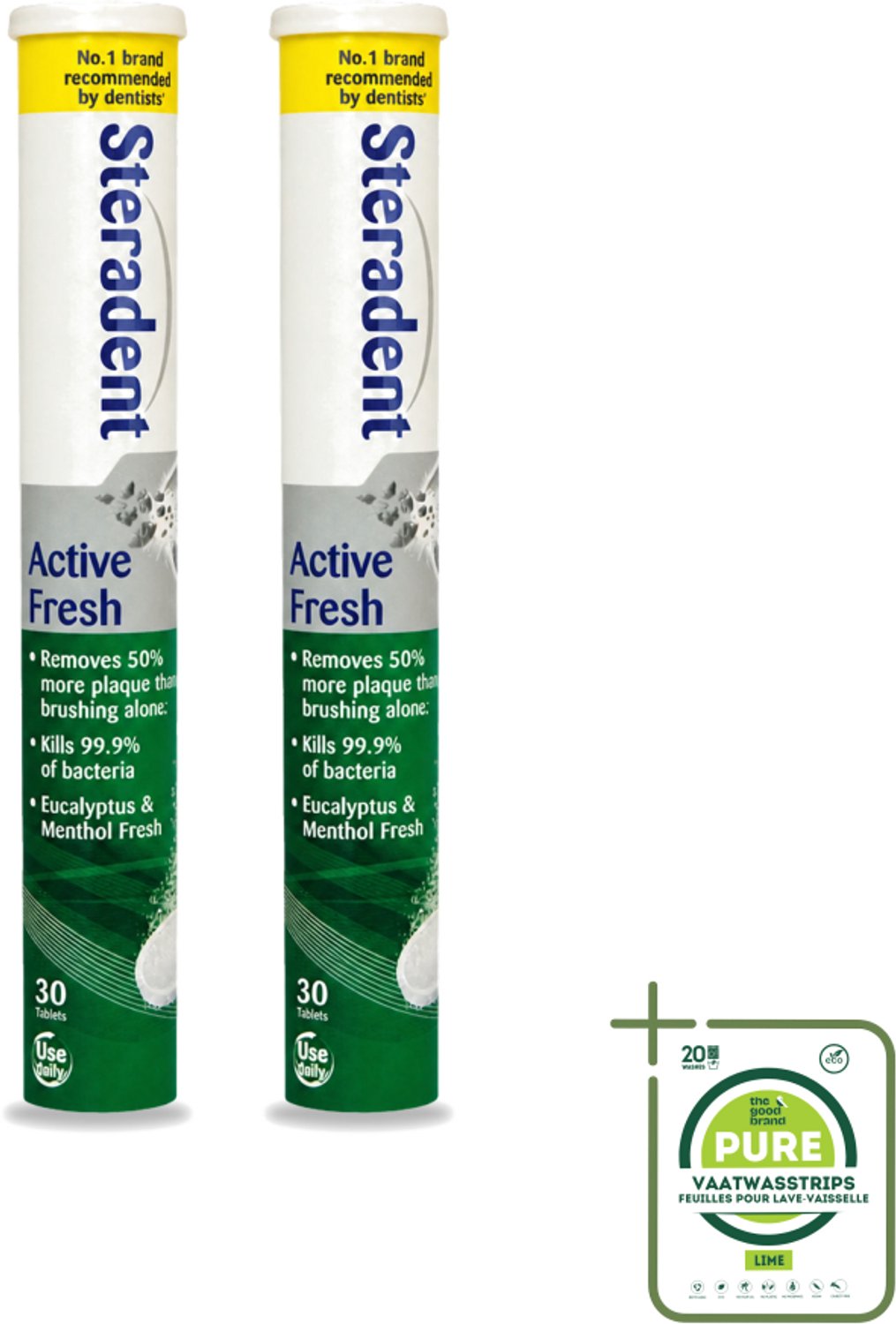 2 x Steradent - Reinigingstabletten - Active Fresh - Voor Kunstgebitten - 30 Tabletten - Grootverpakking - Kunstgebit Reinigen - Kunstgebit Reinigingstabletten - Kunstgebit Hygiëne - Kunstgebit Reinigen In 3 Minuten - Tandsteen Verwijderen