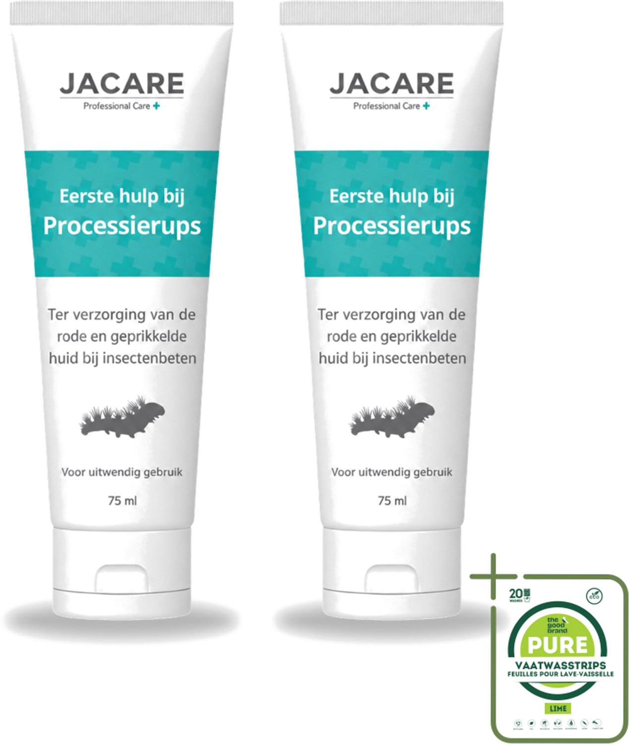 2 x Jacare – Gel – Processierups – 75 ml - Grootverpakking - Vaatwasstrips - Processierups Gel - Jeuk Verlichting - Huidirritatie - Insectenbeten - Kwallenbeten