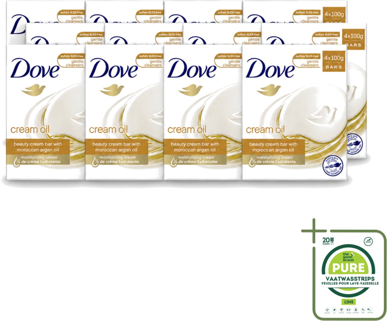 12 x Dove – Zeep – Cream Oil Soap Bar – 4 x 100 g - Grootverpakking - Vaatwasstrips - Zeep - Huid Verzorging - Arganolie - Hydratatie - Droge Huid