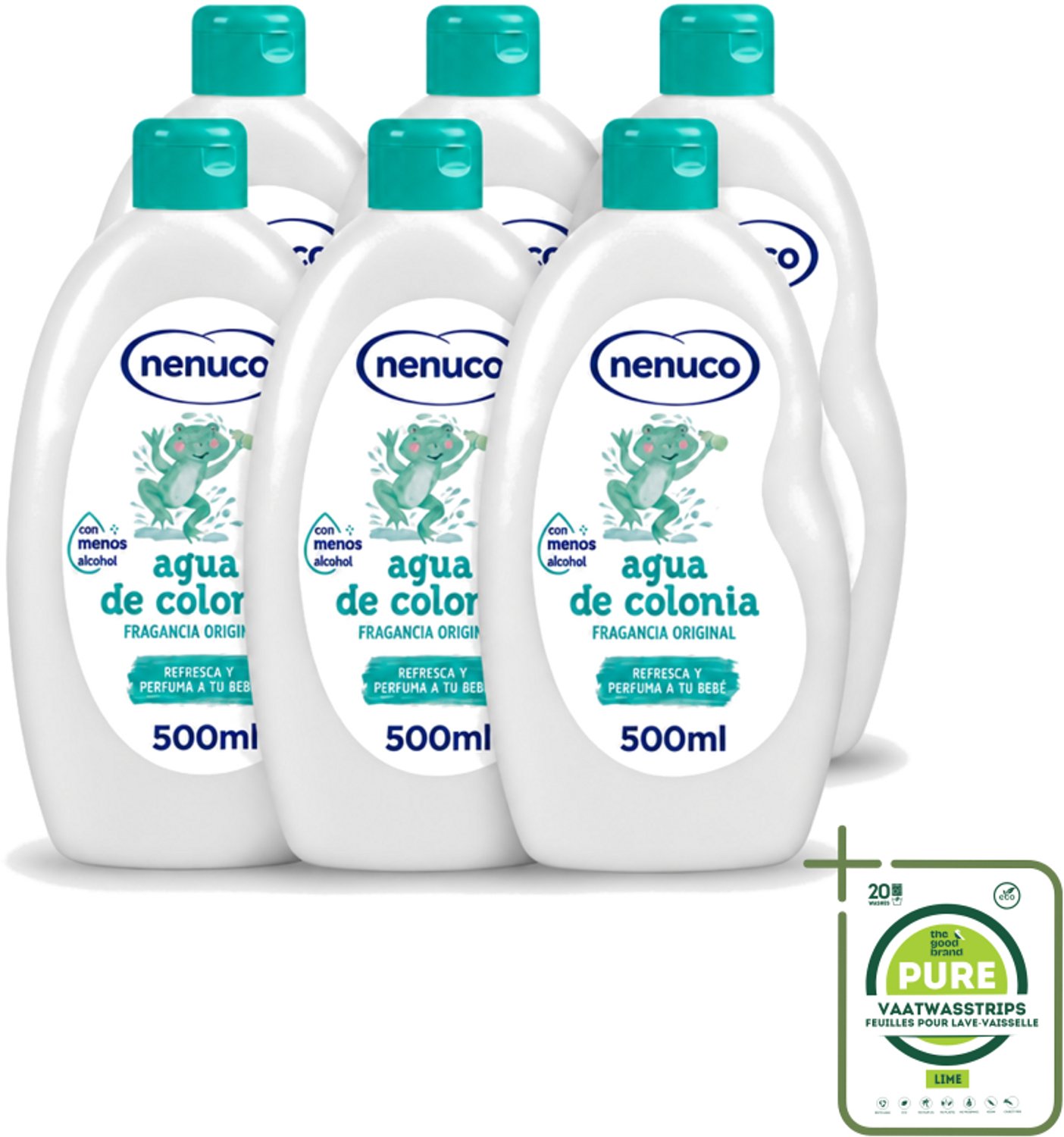 6 x Nenuco – Haarlotion – Agua de Colonia – 500 ml - Grootverpakking - Vaatwasstrips - Agua De Colonia - Kinderparfum - Eau De Cologne - Frisheid - Poederige Geur