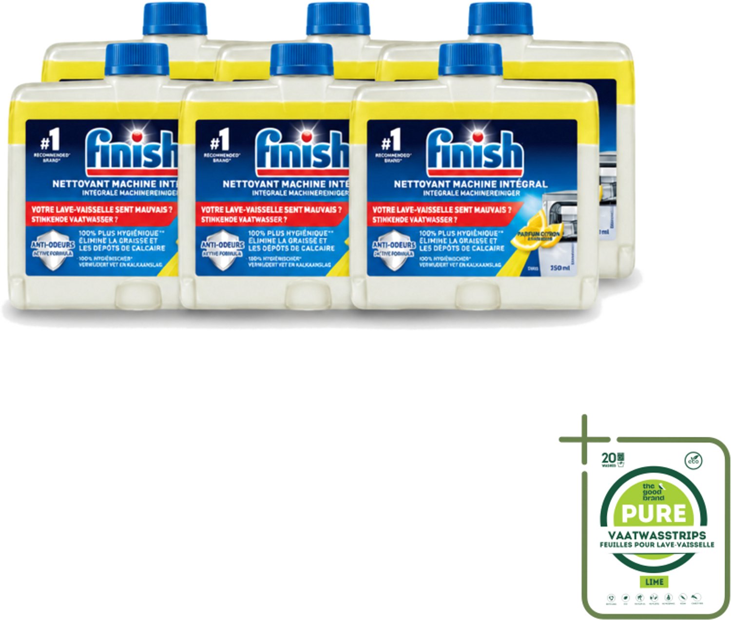 6 x Finish – Machinereiniger – Hygiene Lemon – 250 ml - Grootverpakking - Vaatwasstrips - Vaatwasser Reinigen - Vaatwasser Reinigingsmiddel - Citroengeur - Kalkaanslag Verwijderen - Vet Verwijderen