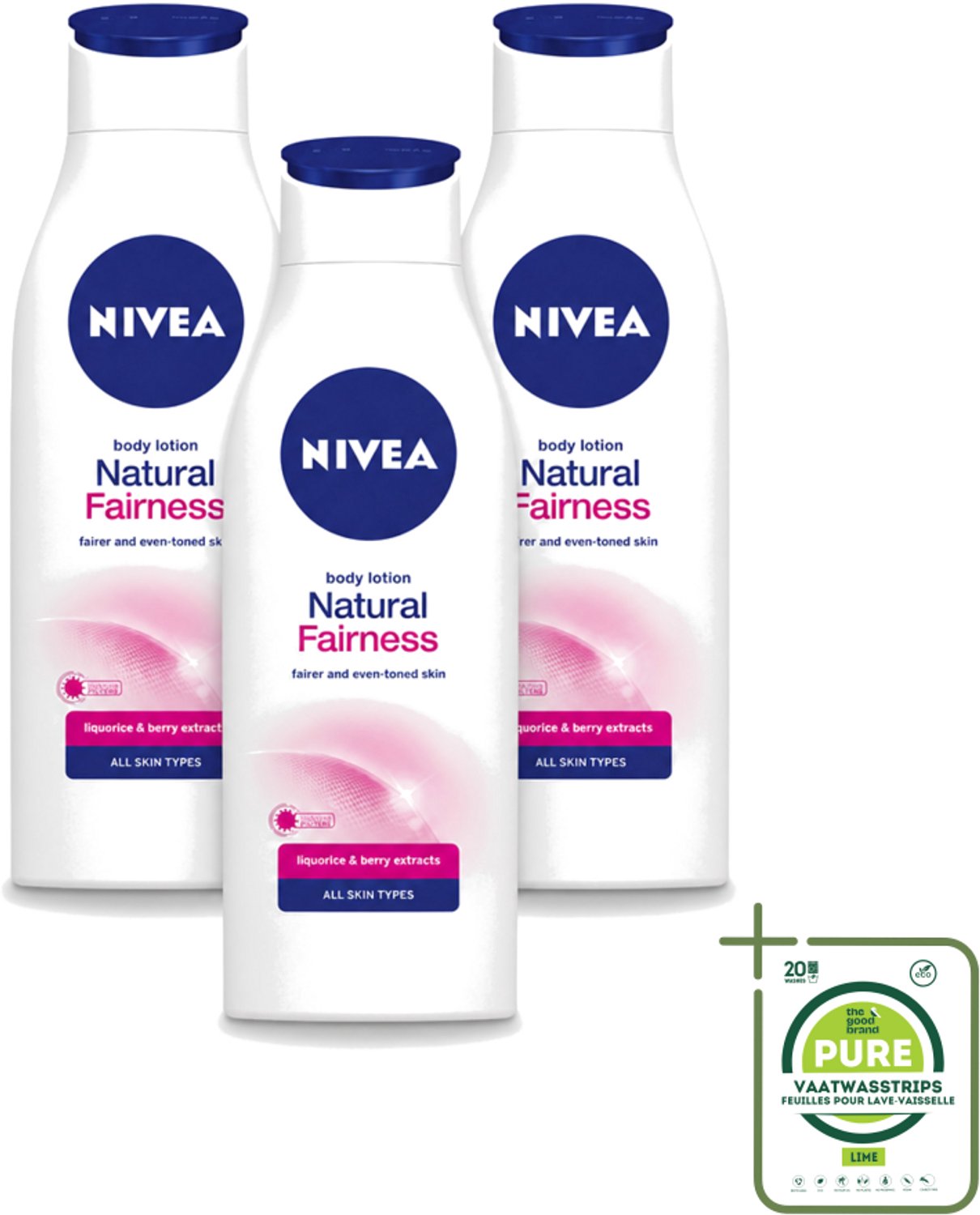 3 x Nivea – Bodylotion – Natural Fairness Clarifiant – 400 ml - Grootverpakking - Vaatwasstrips - Huidverlichting - Natuurlijke Glans - Huidverlichting - Huidverlichting - Huidverlichting