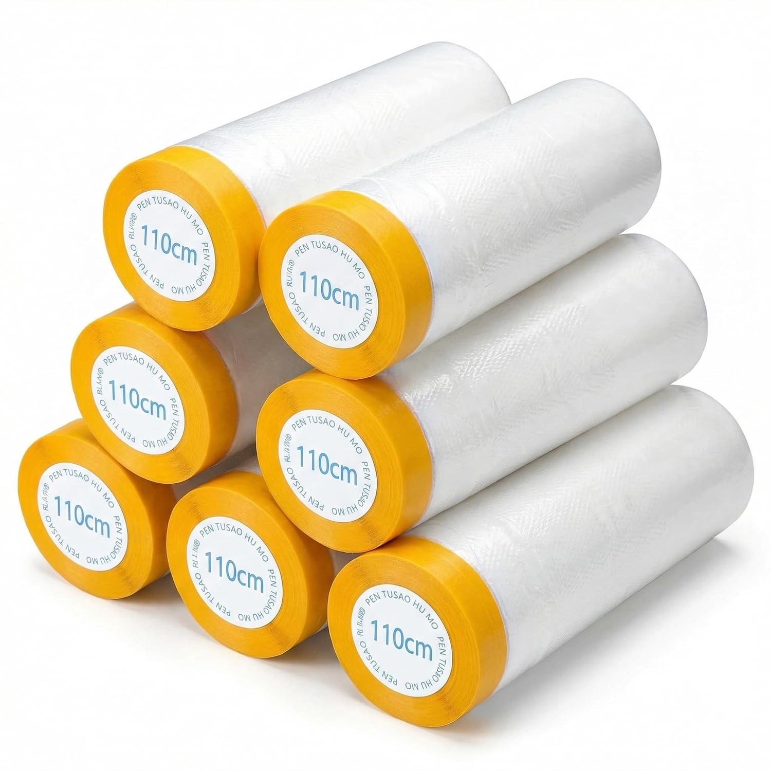 Masking Film met Plakband - 6 Rollen Schilderfilm 110cm x 20m voor Professioneel Schilderwerk en Bescherming