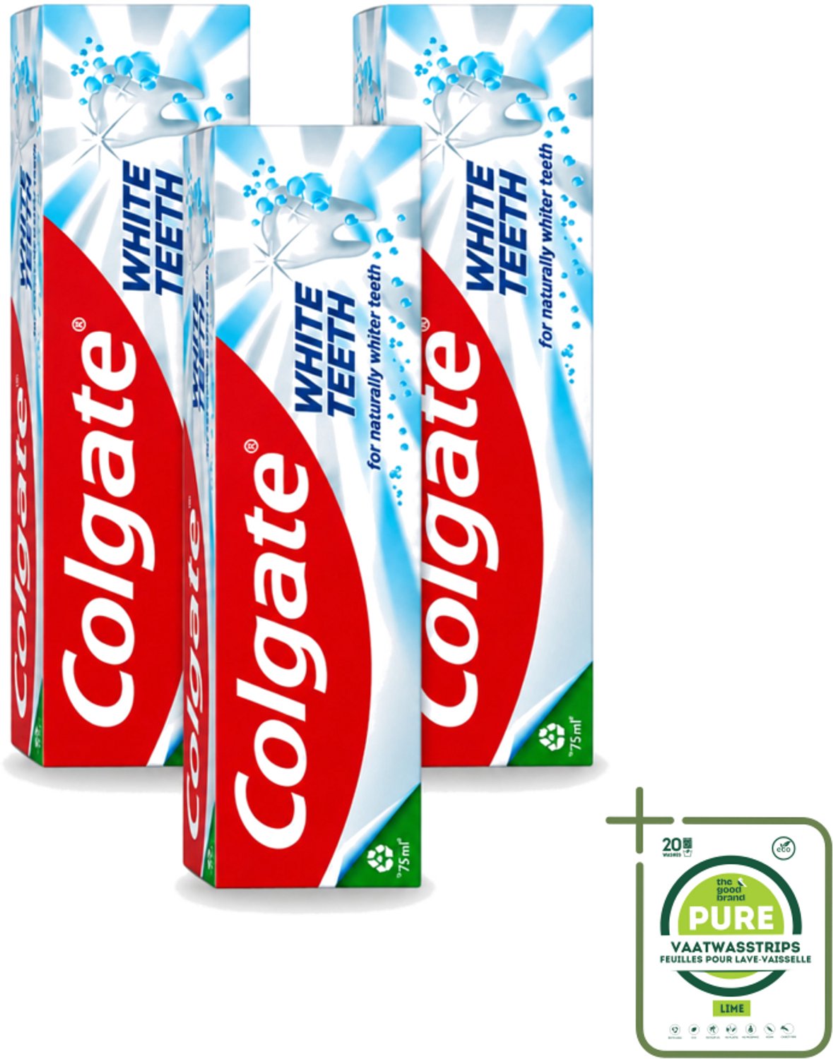 3 x Colgate – Tandpasta – White Teeth – 75 ml - Grootverpakking - Vaatwasstrips - Witte Tanden - Tanden Reinigen - Tandpasta - Mondverzorging - Wittere Tanden