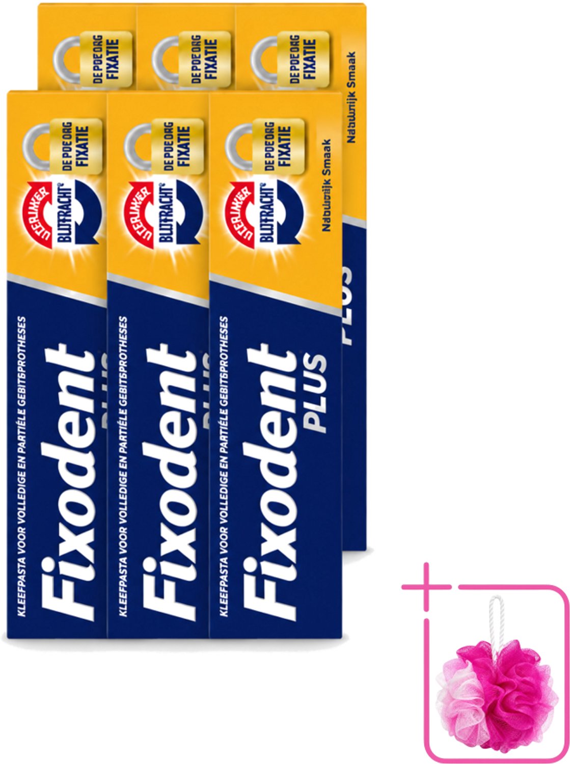 6 x Fixodent Plus – Kleefpasta – Dual Power – 40 g - Bulkverpakking - Kleefpasta kunstgebit - Douchemop - Onverslaanbare bijtkracht