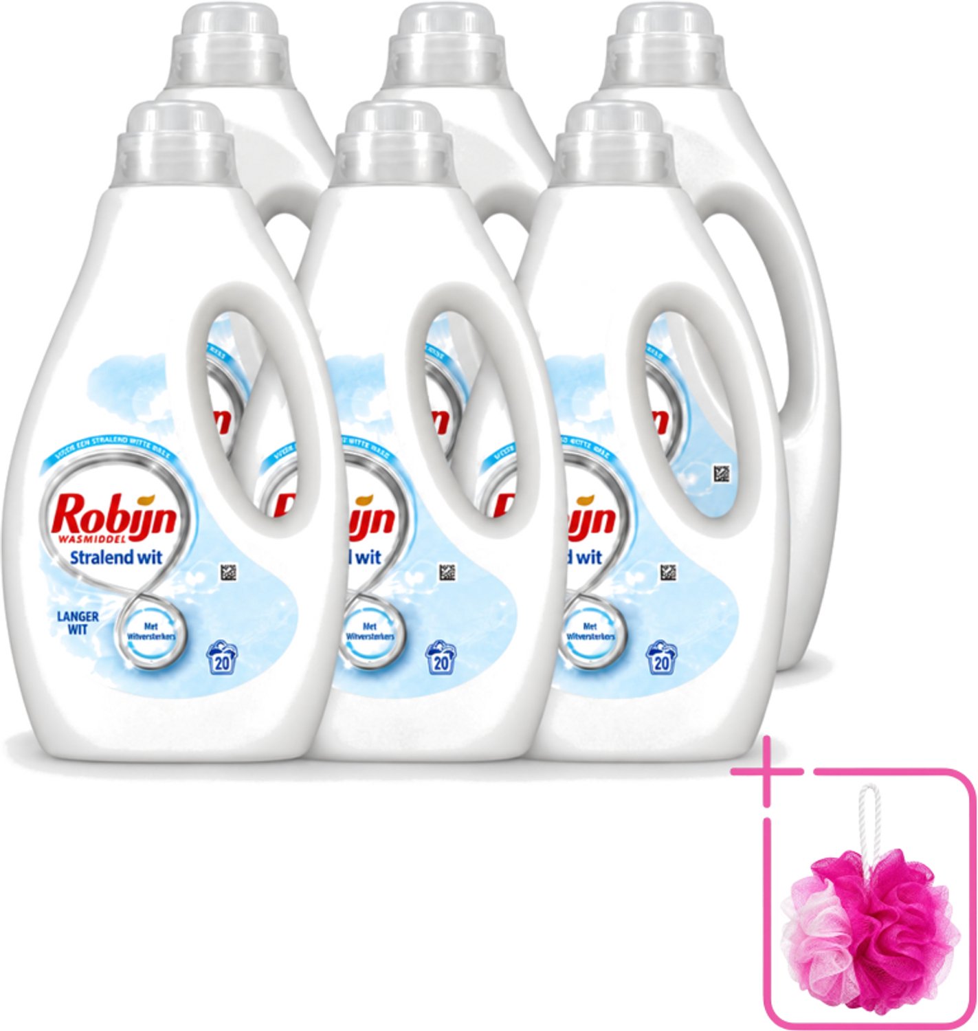6 x Robijn – Vloeibaar Wasmiddel – Stralend Wit – 20 wasbeurten - Bulkverpakking - Wit wasmiddel - Douchemop - Stralend wit