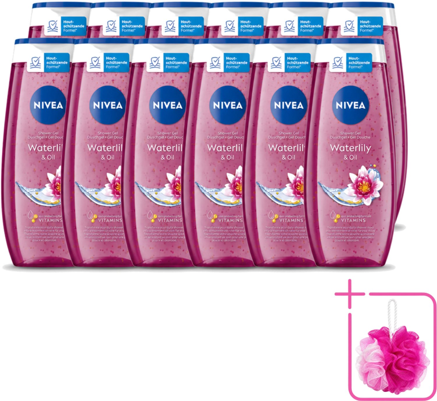 12 x Nivea – Douchegel – Waterlily & Oil – 250 ml - Bulkverpakking - Douchegel - Douchemop - Waterlelie
