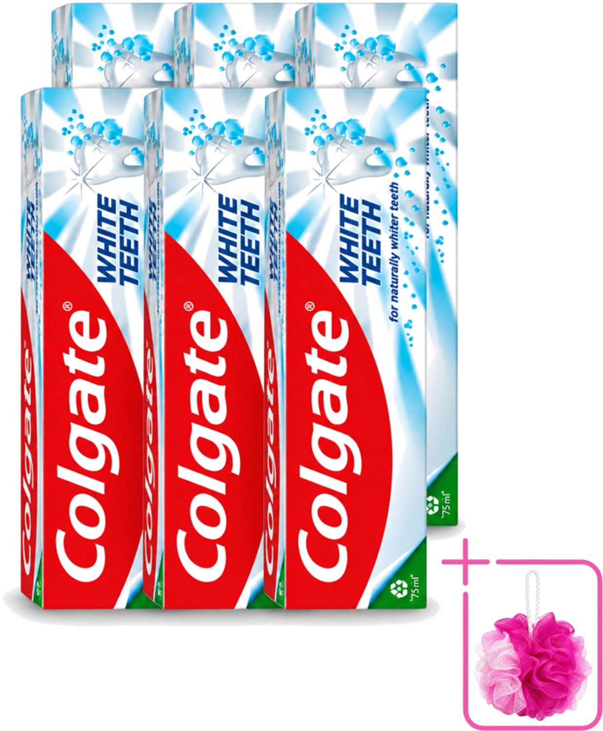 6 x Colgate – Tandpasta – White Teeth – 75 ml - Bulkverpakking - Witte tanden - Douchemop - Tanden reinigen