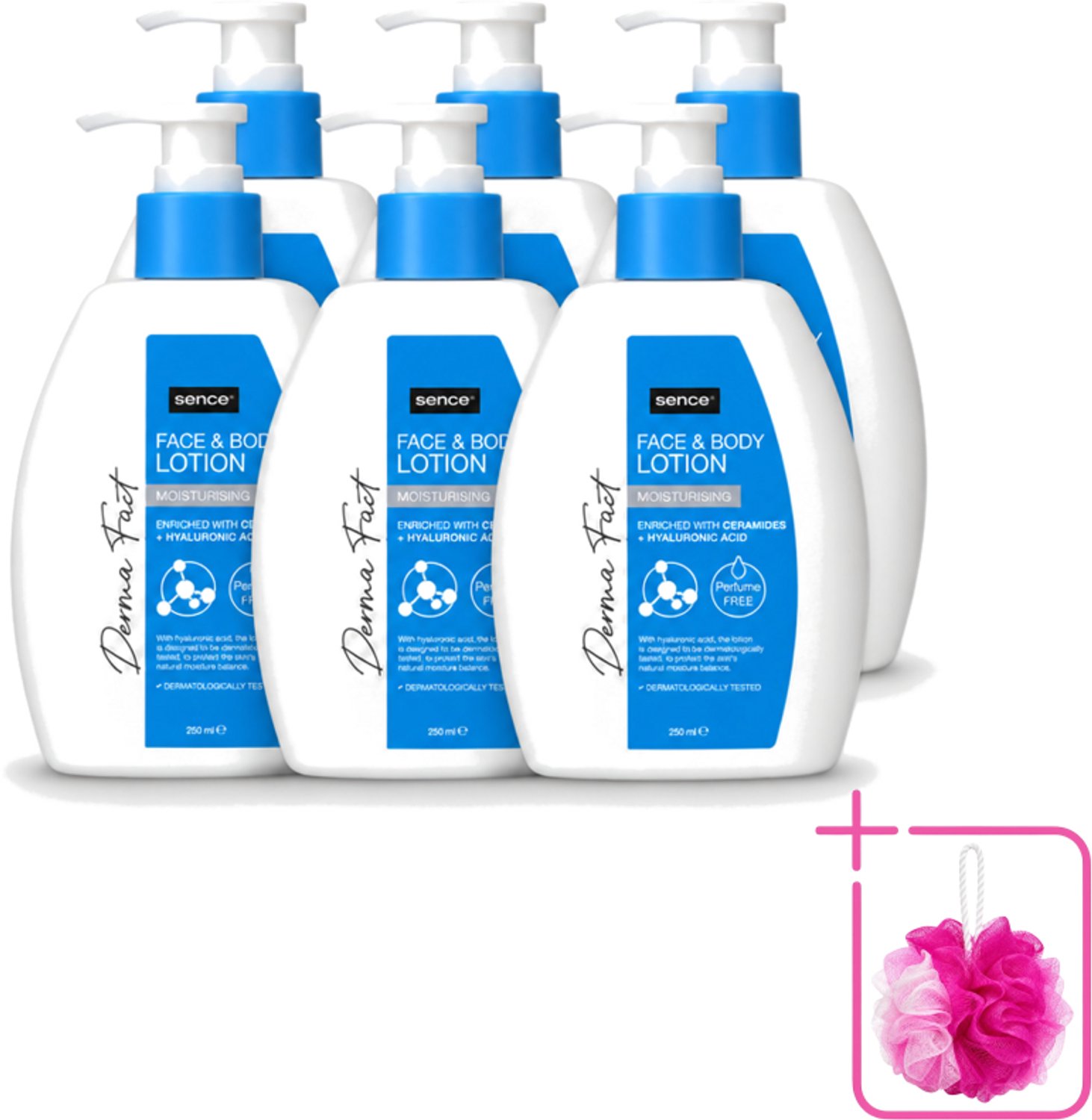 6 x Sence – Lotion – Face & Body – 250 ml - Bulkverpakking - Hydraatatie - Douchemop - Huidbarrière