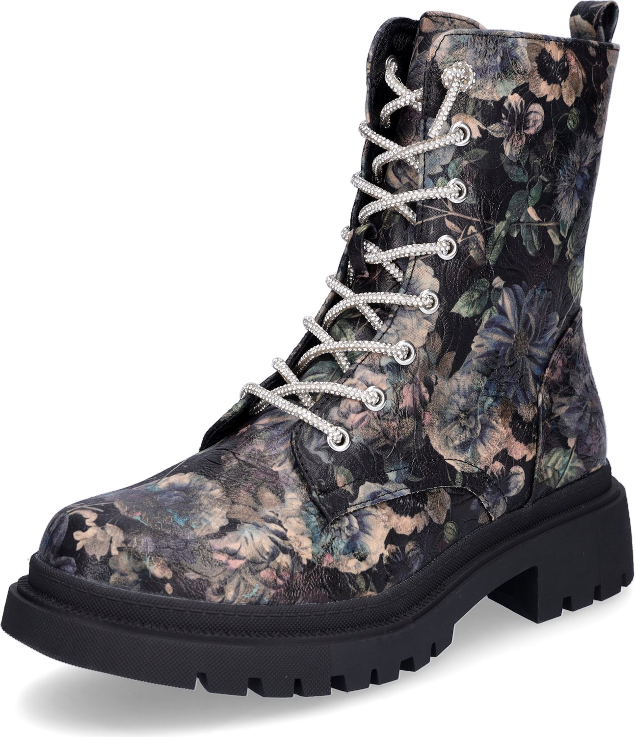 MIDS MABEL dames veterschoen zwart met bloemenprint